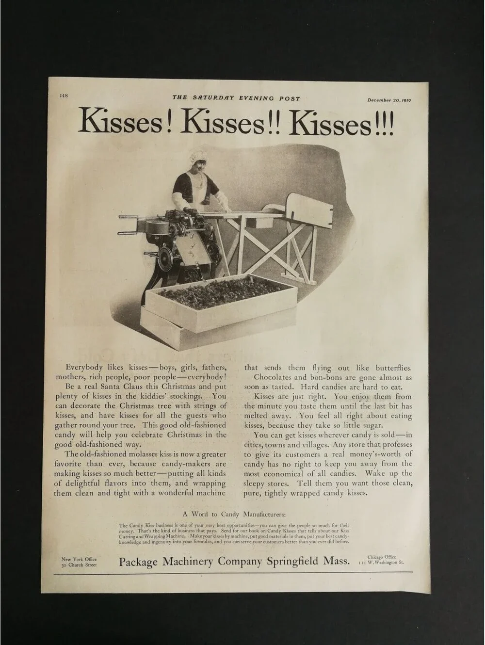 Package Machinery Company Candy Kiss Vintage Print Advertisement 1919 Ad